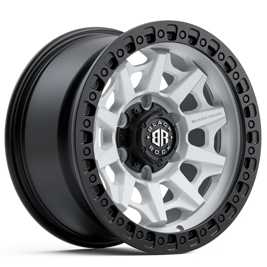 BLACK ROCK WHEELS - CAGE Satin White Black Ring