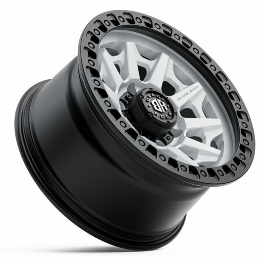 BLACK ROCK CAGE Satin White Black Ring