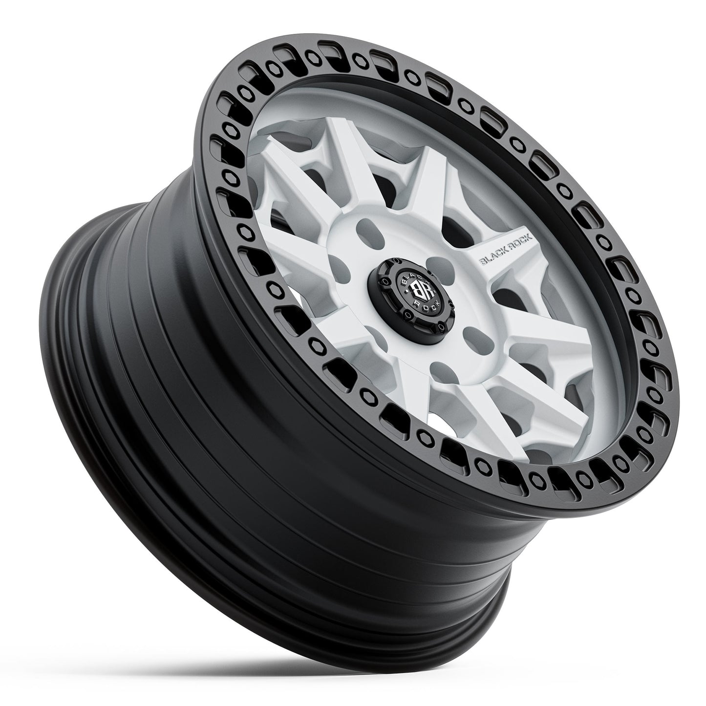 BLACK ROCK CAGE Satin White Black Ring