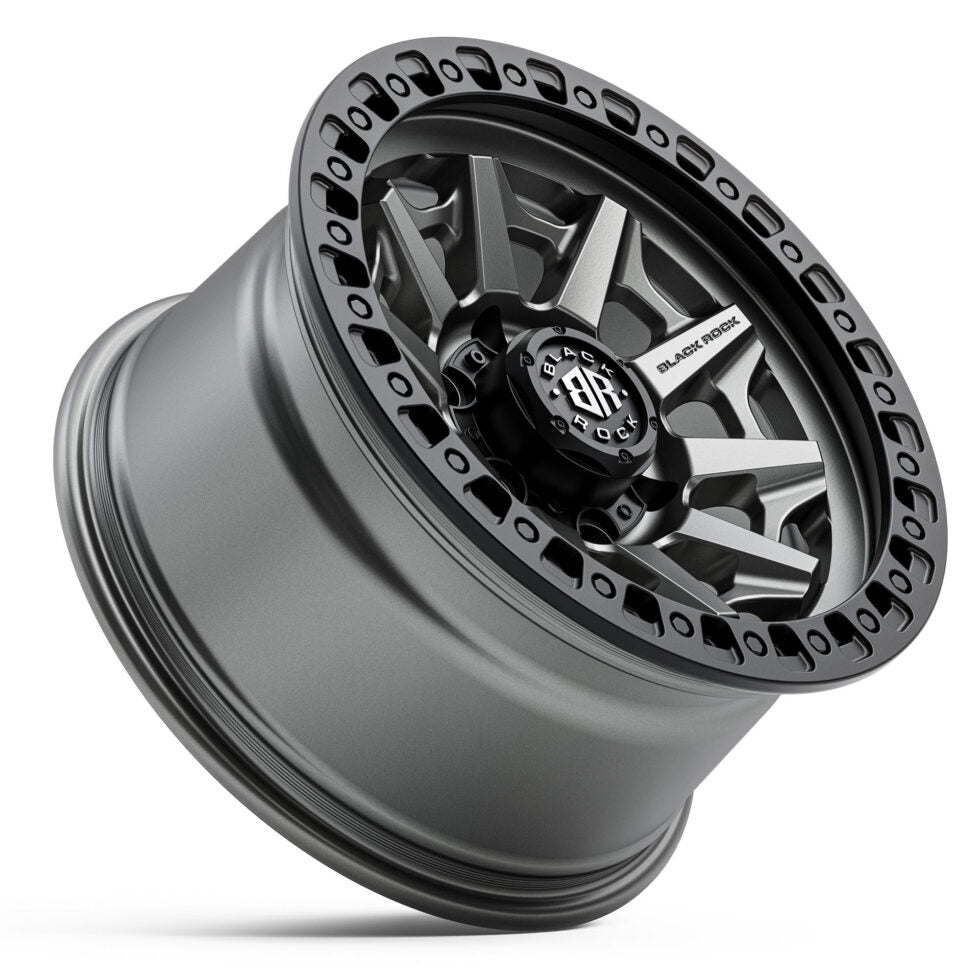 BLACK ROCK CAGE Gunmetal Grey Black Ring